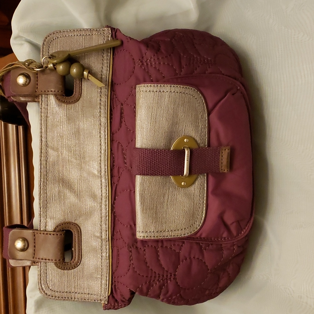 Fossil plum quilted and gray large purse